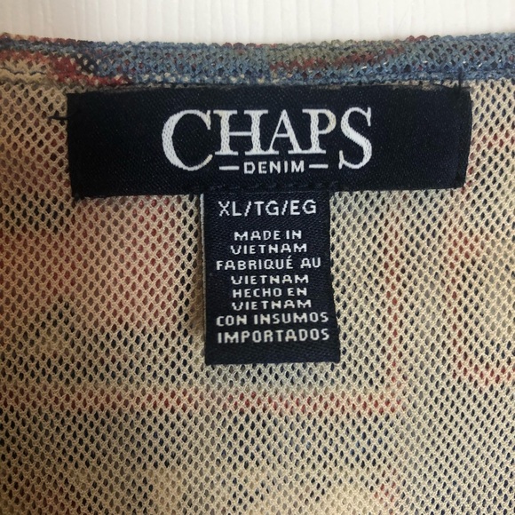 Chaps Denim 3/4 Sleeve Blouse with Ruffle V-Neck   Size XL - Picture 4 of 7